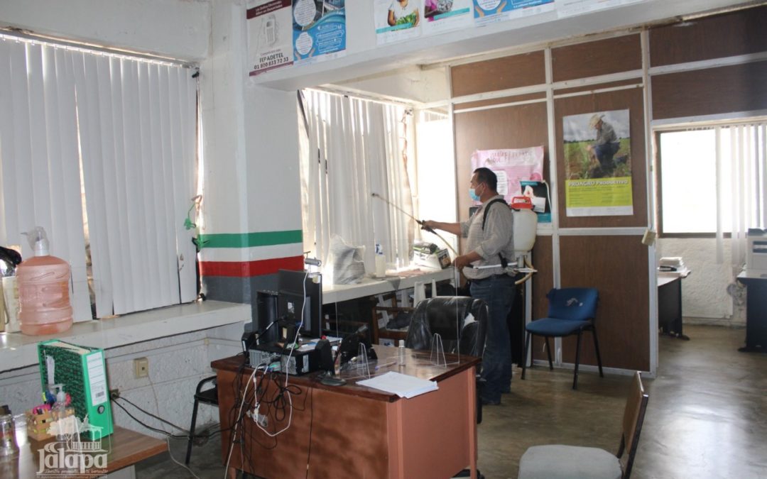 Sanitizan oficinas del gobierno municipal en Jalapa