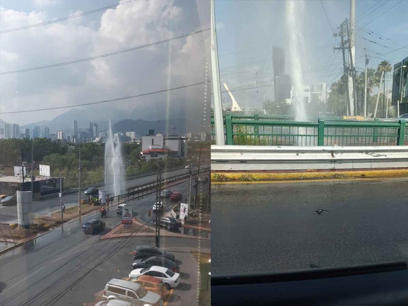 Robo de una llave provoca mega fuga de agua en Monterrey