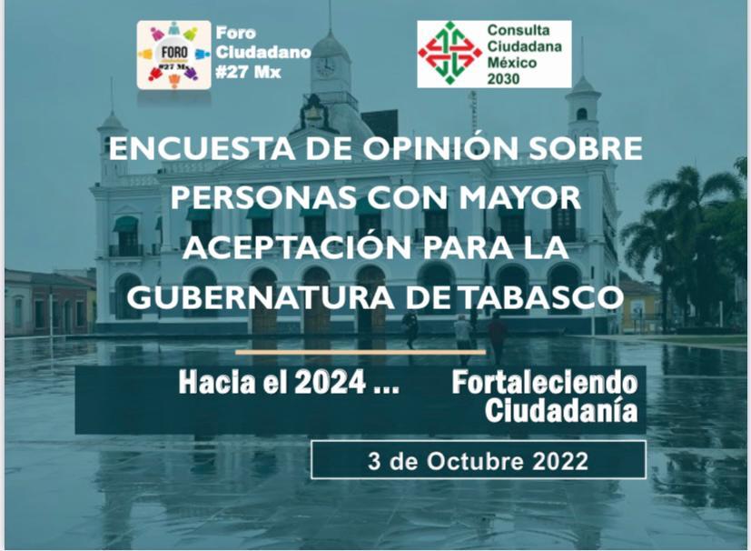 Presenta “Foro Ciudadano 27 Mx” Top 5 de los tabasqueños al gobierno del estado.